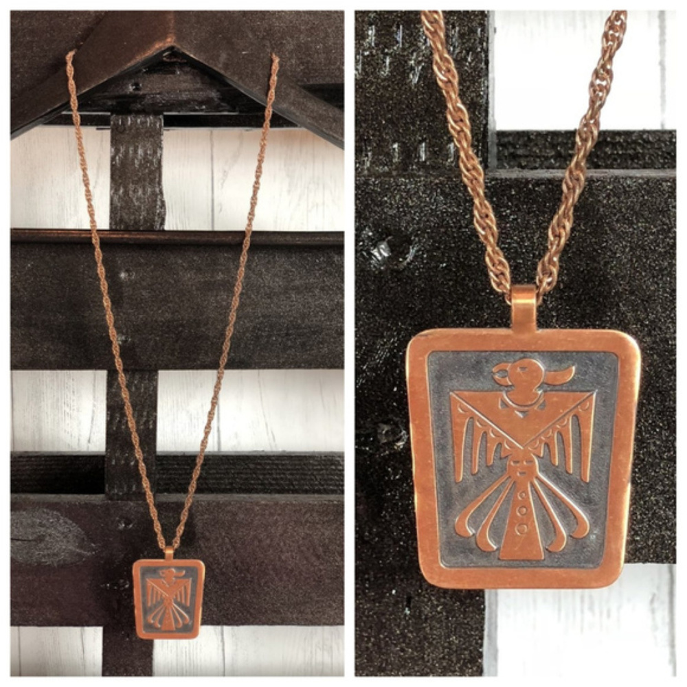 60s Southwest Copper Thunderbird Pendant Necklace